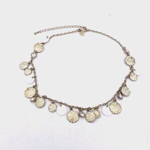 Lia Sophia Rhinestone Round Medallion Chain Carved Necklace Gold Tone Signed 16"